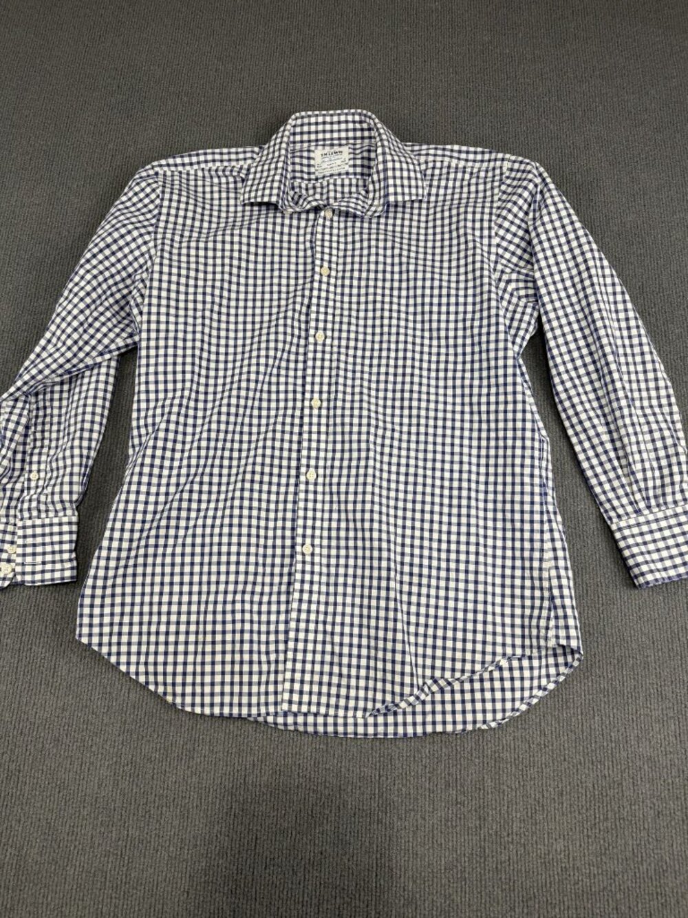 T.M. Lewin Mens Blue & White Gingham Check Slim Fit Dress Shirt 16.5 33